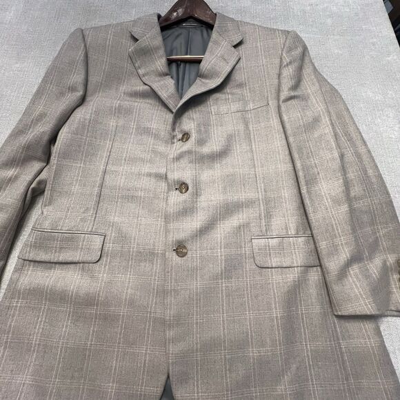 Hickey Freeman Madison Mens Beige Windowpane Cashmere Silk Sport Coat 46R - Picture 12 of 13